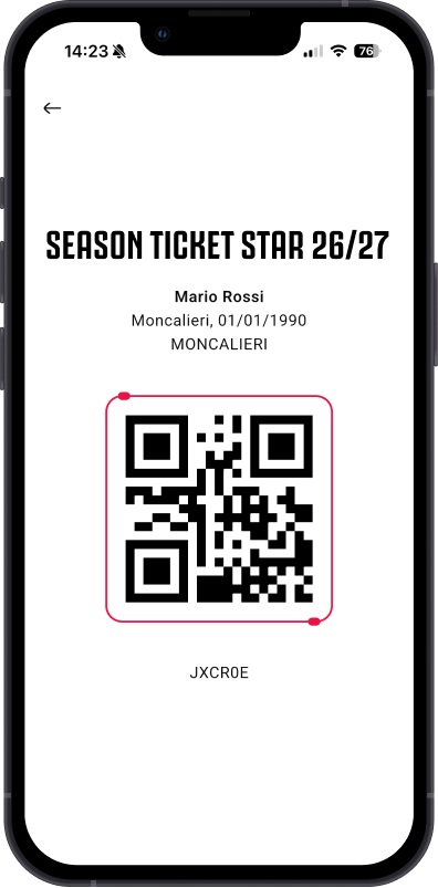 Juventus season ticket QR code for entry to the Allianz Stadium