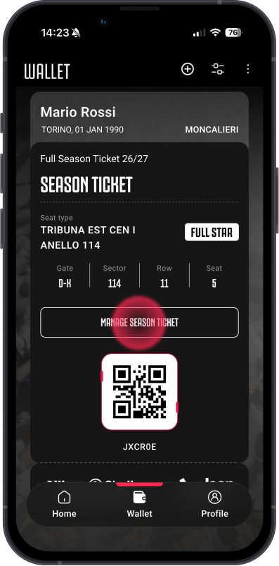 Screen for entering an email to change the season ticket holder's name