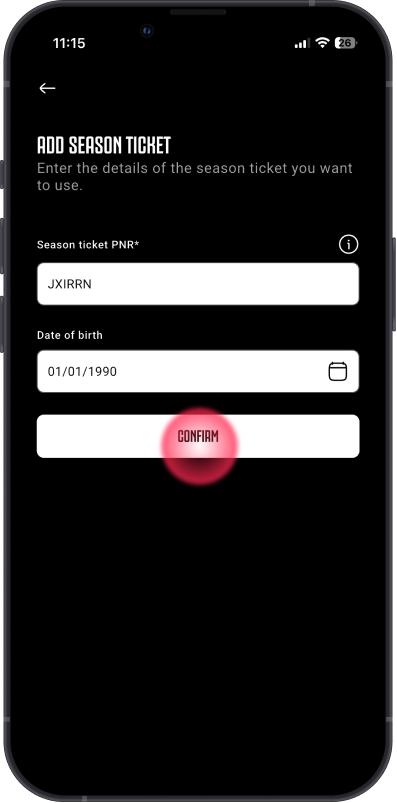 Screen for entering season ticket PNR and date of birth